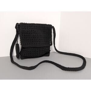 Carlo D'Santi Cable Knit Crossbody Shoulder Bag Black Handbag w/Coin Purse